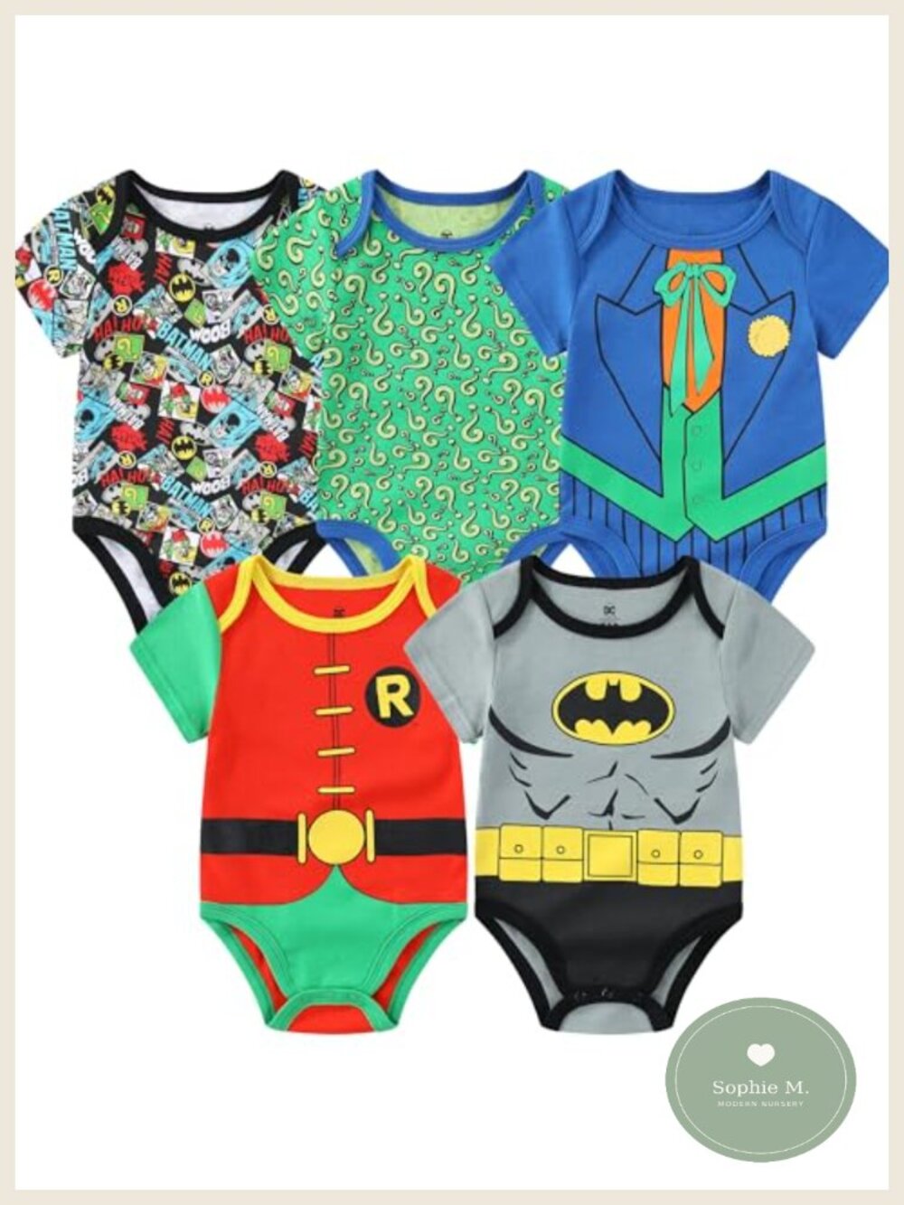 5-Pack Baby Boys Bodysuits Batman Robin Joker Riddler Newborn Infant Cotton